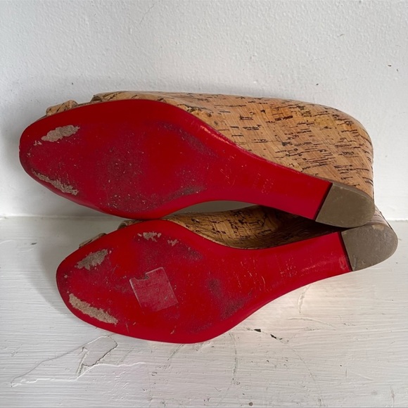 Christian Louboutin Skinny Cork Peep Toe Wedge Heels In Size 36 1/2 - Picture 8 of 12